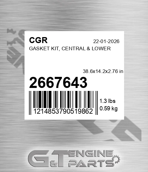 2667643 Gasket Kit, Central & Lower