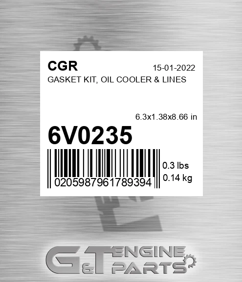6V0235 Gasket Kit, Oil Cooler & Lines