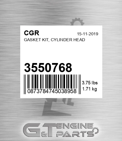 3550768 CGR Gasket Kit, Cylinder Head