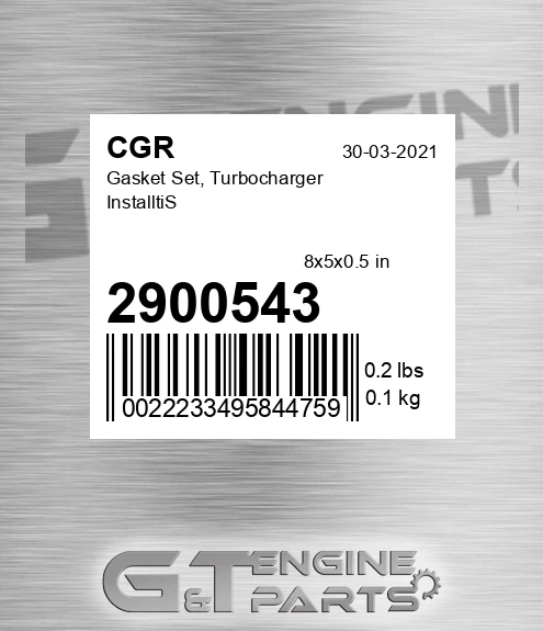 2900543 CGR Gasket Set, Turbocharger Installtis