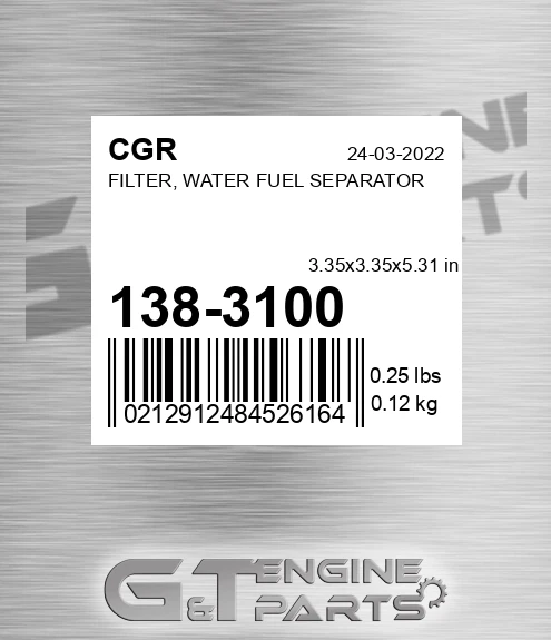 138-3100 Filter, Water Fuel Separator