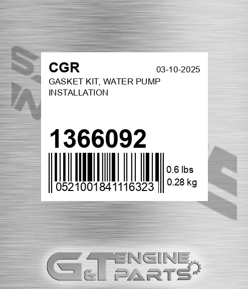 1366092 Gasket Kit, Water Pump Installation