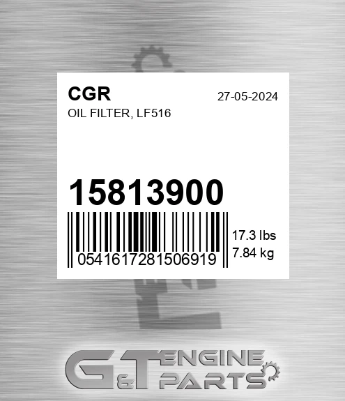 15813900 CGR Oil Filter, Lf516