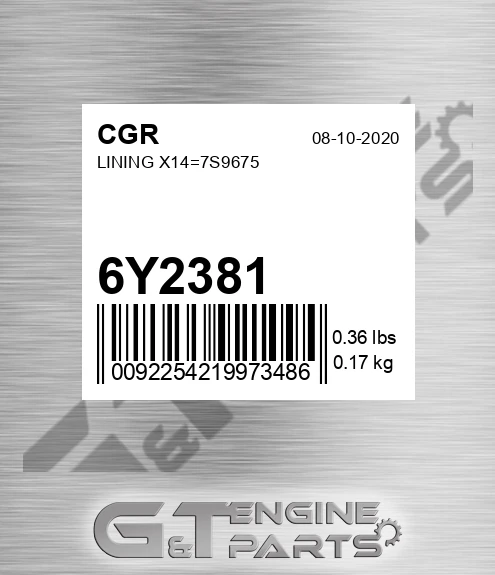 6Y2381 Lining X14=7s9675 for CGR