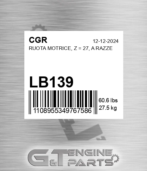 LB139 Ruota Motrice, Z = 27, A Razze