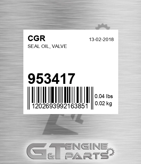 953417 Seal Oil, Valve