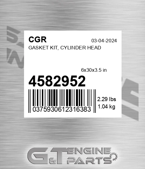 4582952 CGR Gasket Kit, Cylinder Head