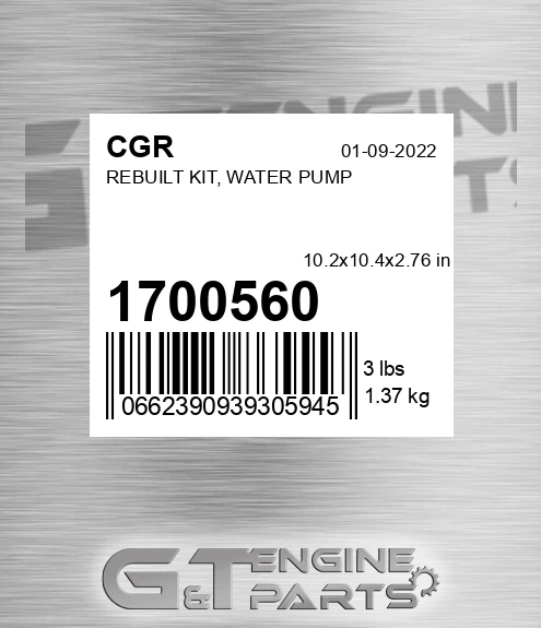 1700560 CGR Rebuilt Kit, Water Pump