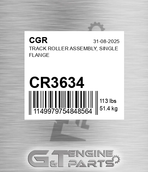 CR3634 CGR Track Roller Assembly, Single Flange