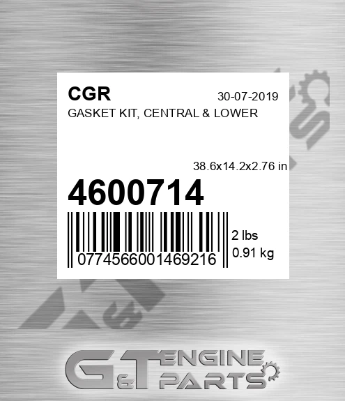 4600714 Gasket Kit, Central & Lower