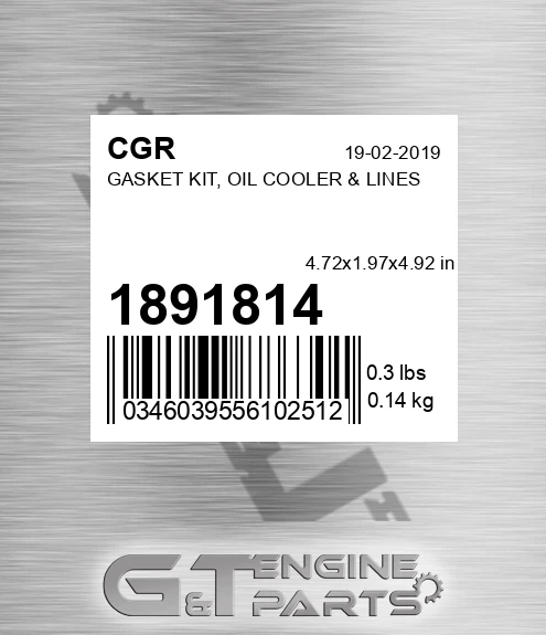 1891814 Gasket Kit, Oil Cooler & Lines