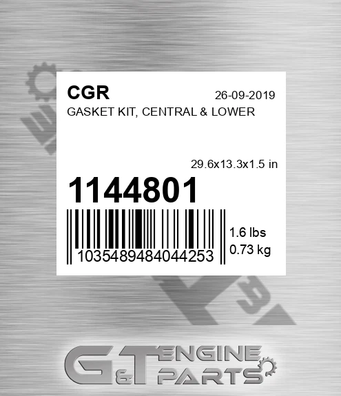 1144801 Gasket Kit, Central & Lower