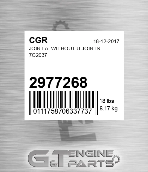 2977268 CGR Joint A. Without U.joints- 7g2037