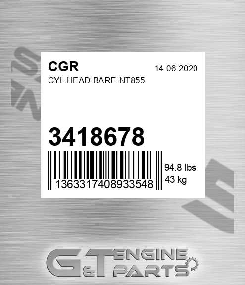 3418678 Cyl.head Bare-nt855