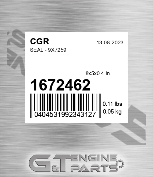1672462 Seal - 9x7259 for CGR