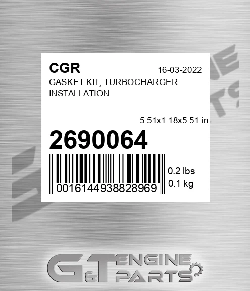 2690064 CGR Gasket Kit, Turbocharger Installation