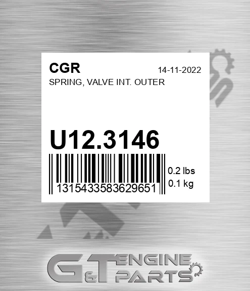 U12.3146 Spring, Valve Int. Outer