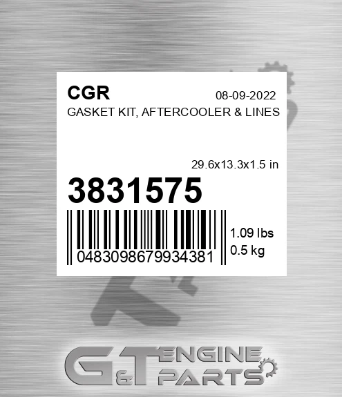 3831575 CGR Gasket Kit, Aftercooler & Lines