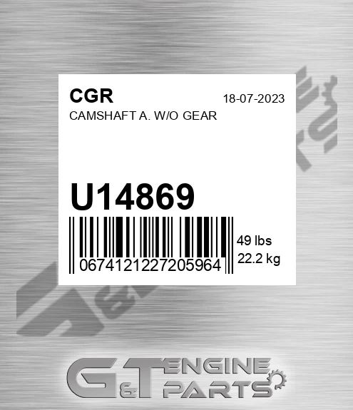 U14869 Camshaft A. W/o Gear