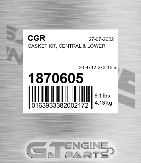 1870605 CGR Gasket Kit, Central & Lower