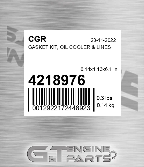 4218976 Gasket Kit, Oil Cooler & Lines for CGR