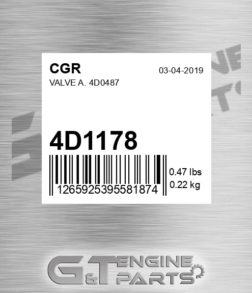 4D1178 Valve A. 4d0487