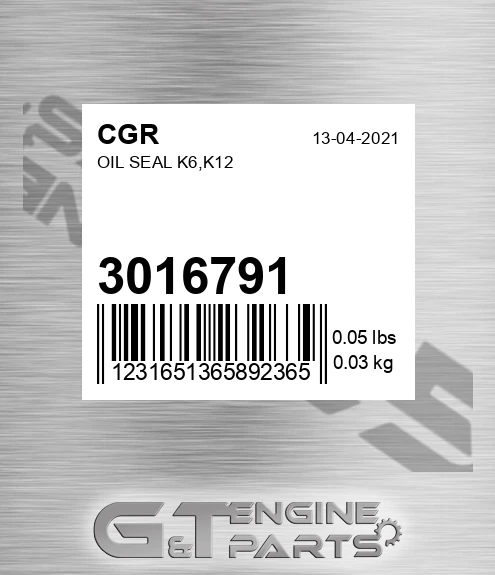 3016791 CGR Oil Seal K6,k12