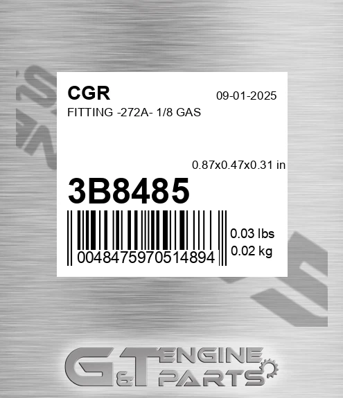3B8485 CGR Fitting -272a- 1/8 Gas