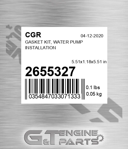 2655327 Gasket Kit, Water Pump Installation