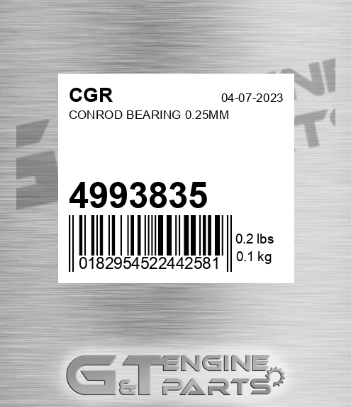 4993835 CGR Conrod Bearing 0.25mm