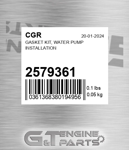 2579361 Gasket Kit, Water Pump Installation