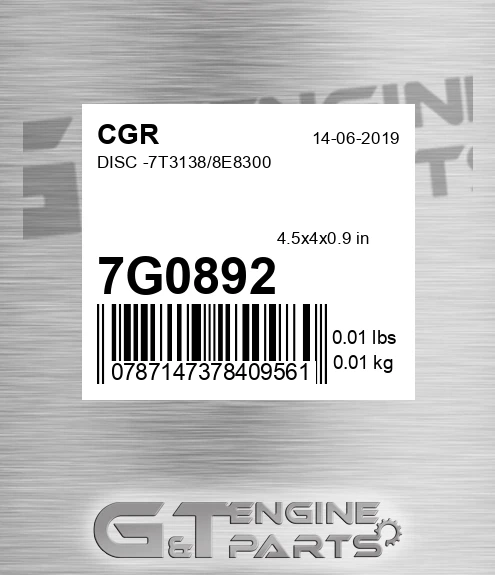 7G0892 Disc -7t3138/8e8300
