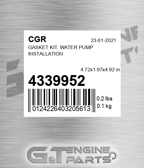 4339952 Gasket Kit, Water Pump Installation