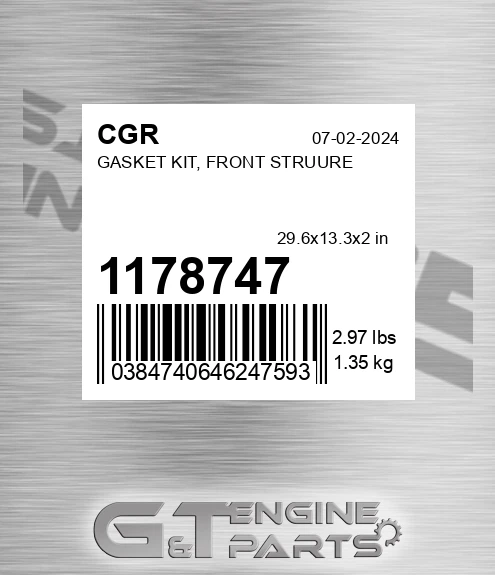 1178747 Gasket Kit, Front Struure