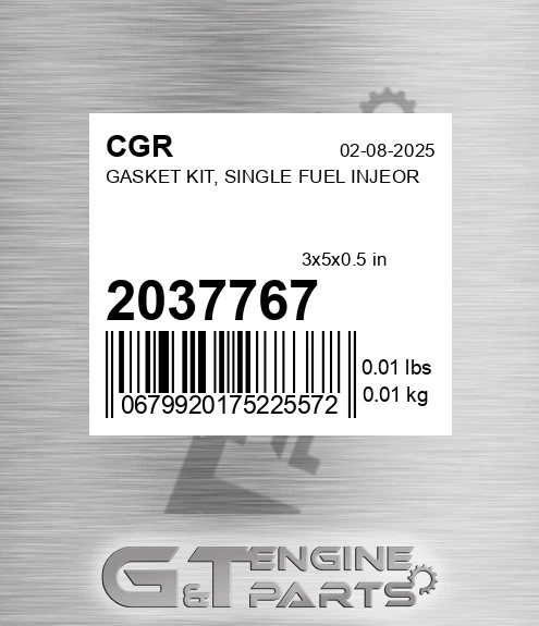 2037767 CGR Gasket Kit, Single Fuel Injeor