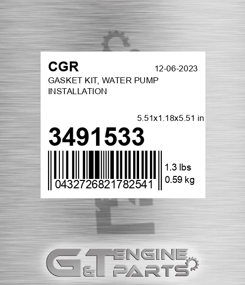 3491533 Gasket Kit, Water Pump Installation