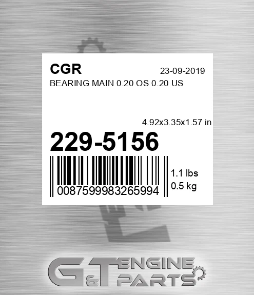 229-5156 Bearing Main 0.20 Os 0.20 Us