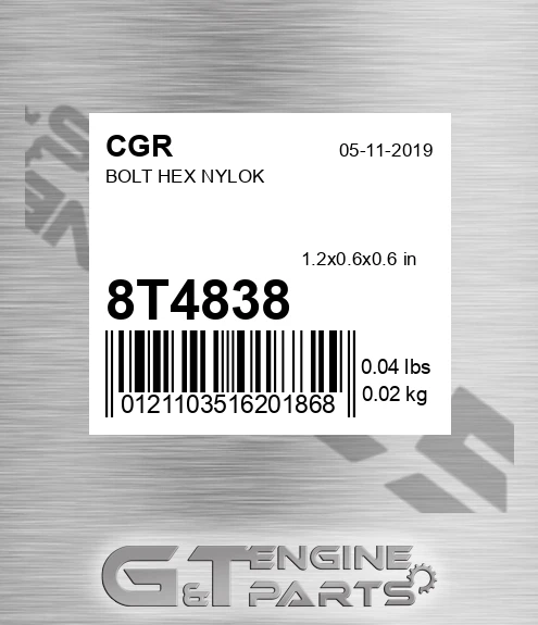 8T4838 Bolt Hex Nylok for CGR
