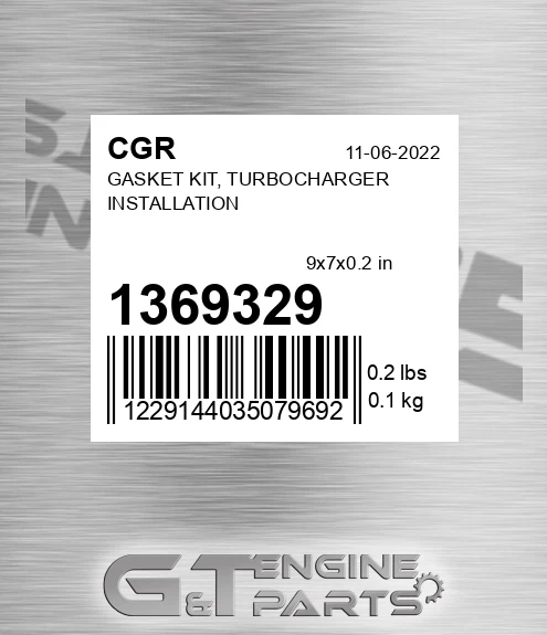1369329 CGR Gasket Kit, Turbocharger Installation