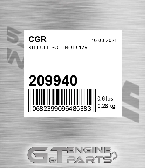 209940 CGR Kit,fuel Solenoid 12v