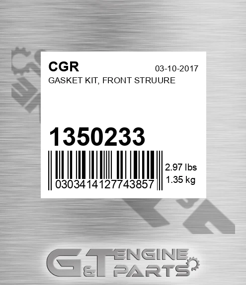 1350233 Gasket Kit, Front Struure