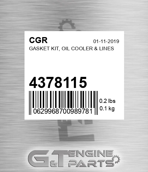 4378115 Gasket Kit, Oil Cooler & Lines
