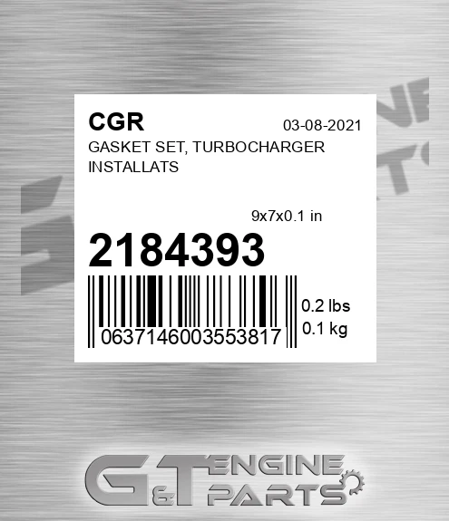 2184393 CGR Gasket Set, Turbocharger Installats