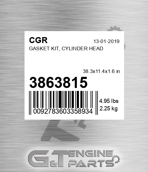 3863815 Gasket Kit, Cylinder Head for CGR