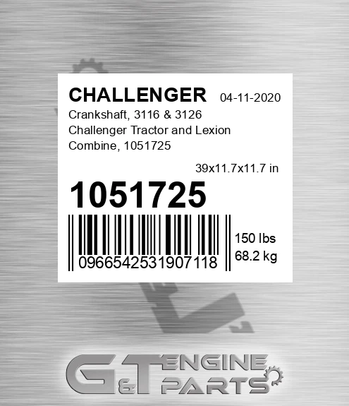 1051725 Crankshaft, 3116 & 3126 Tractor And Lexion Combine,