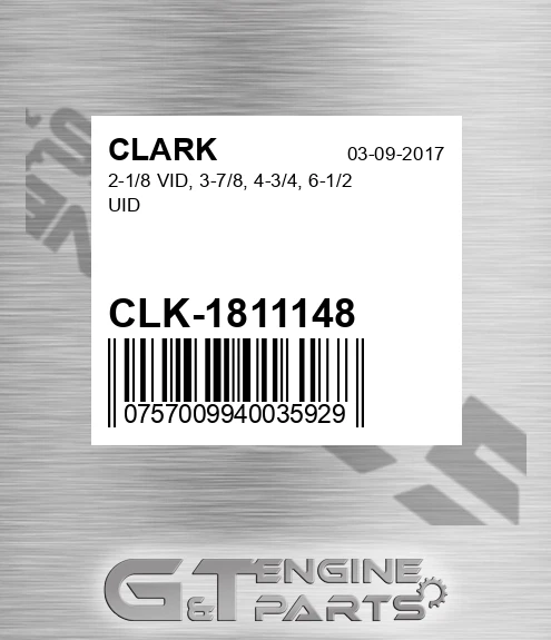 CLK-1811148 2-1/8 Vid, 3-7/8, 4-3/4, 6-1/2 Uid