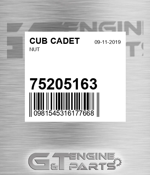 75205163 Nut for CUB CADET
