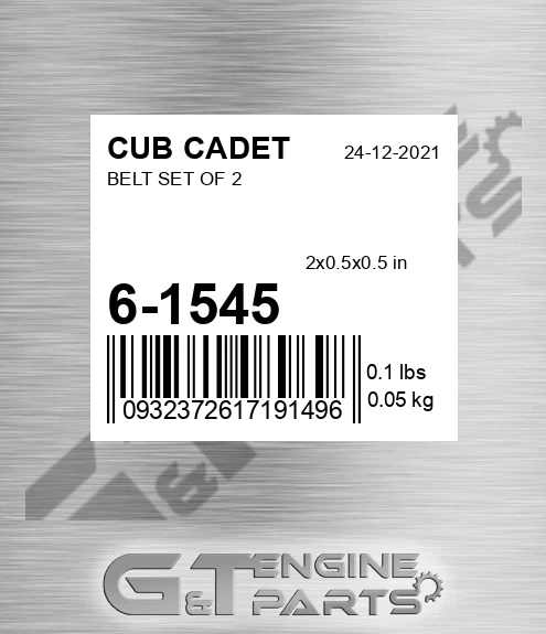 6-1545 Belt Set Of 2 for CUB CADET