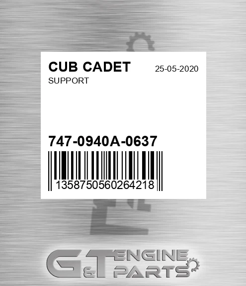 747-0940A-0637 Support for CUB CADET