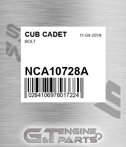 NCA10728A Bolt for CUB CADET